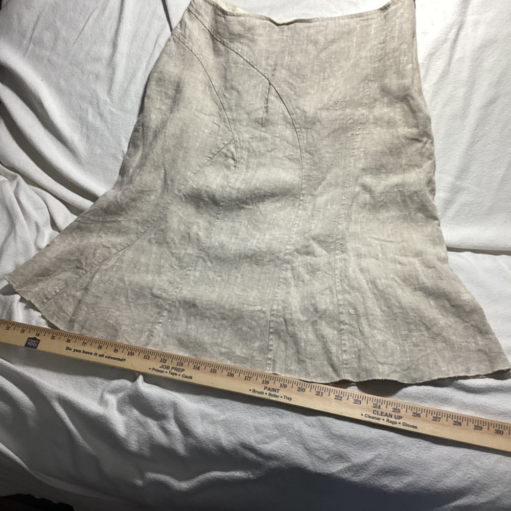 Canvasbacks Vintage 100% Linen Paneled Midi Skirt Beige Oatmeal Made in USA 10 - Picture 10 of 10